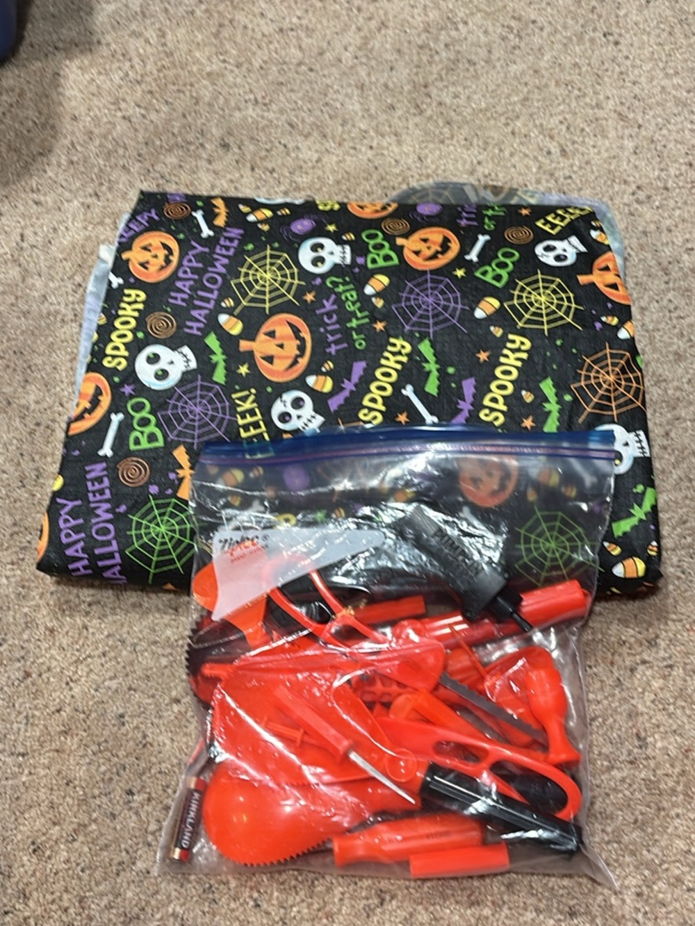 Halloween Kids Accessories Set - Orange and Black pumpkin carving set/tablecloth